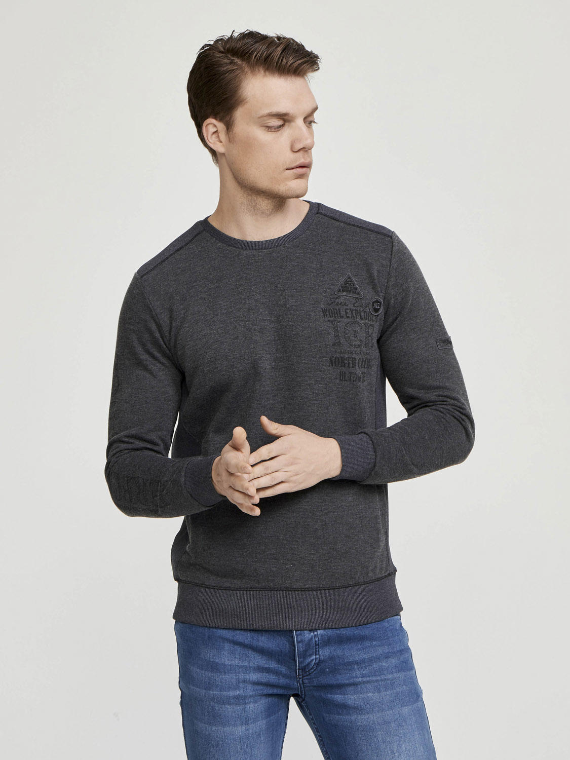 MCL Bisiklet Yaka Baskılı Sweatshirt