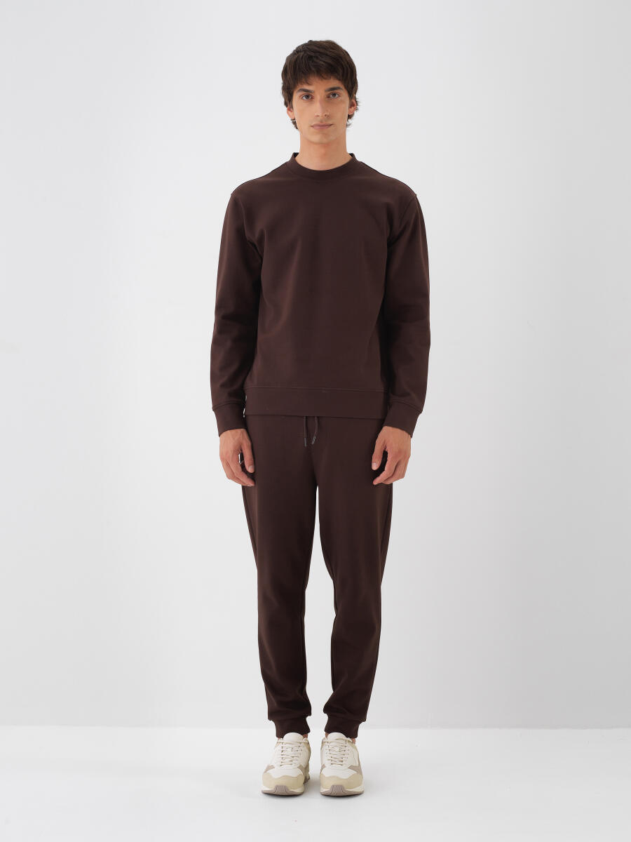 Kahverengi Pamuklu Basic Sweatshirt - 2