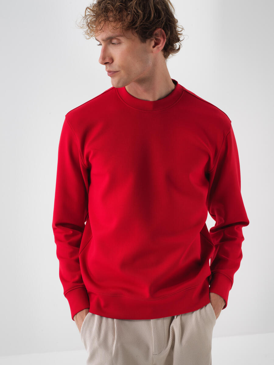 Kırmızı Pamuklu Basic Sweatshirt - 2