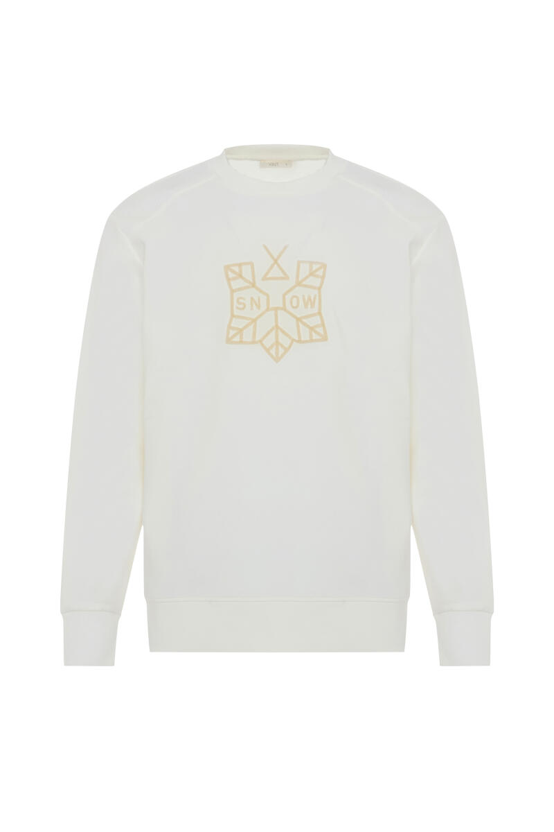 Ekru Pamuklu Baskılı Sweatshirt - 5