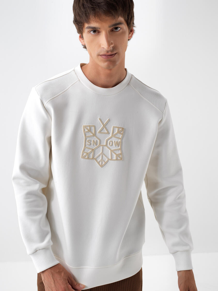 Ekru Pamuklu Baskılı Sweatshirt - 1