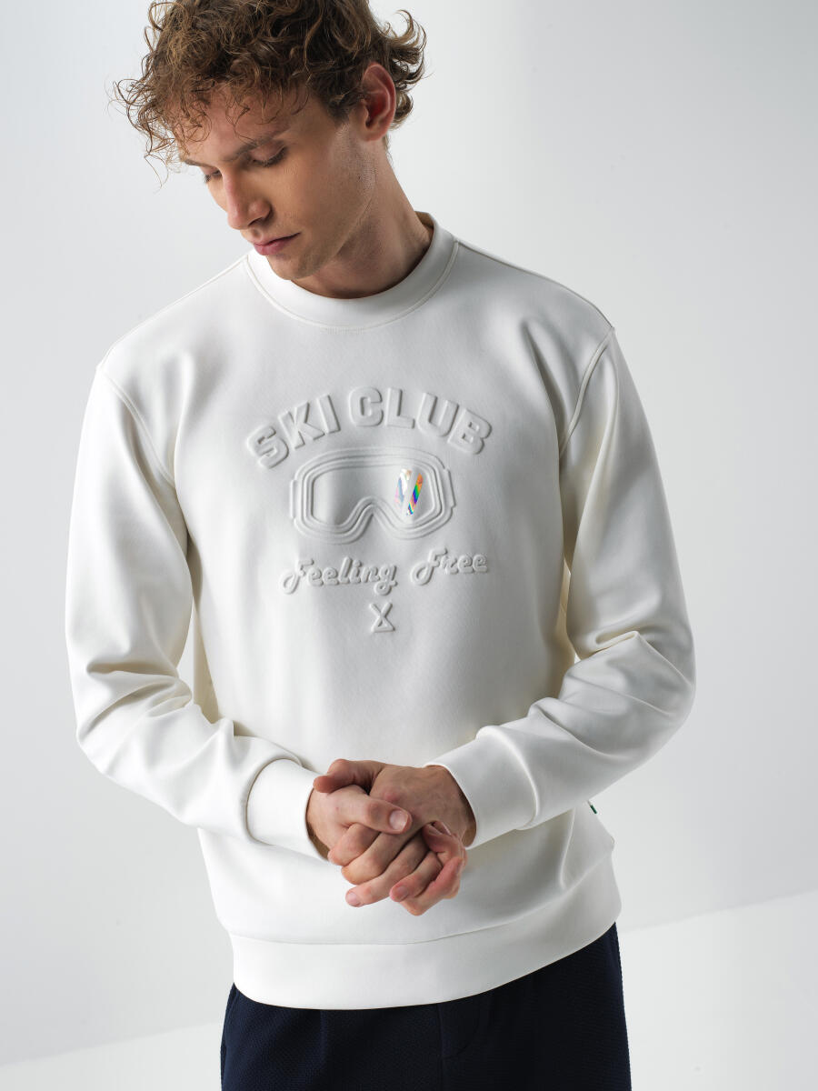 Ekru Pamuklu Baskılı Sweatshirt - 1