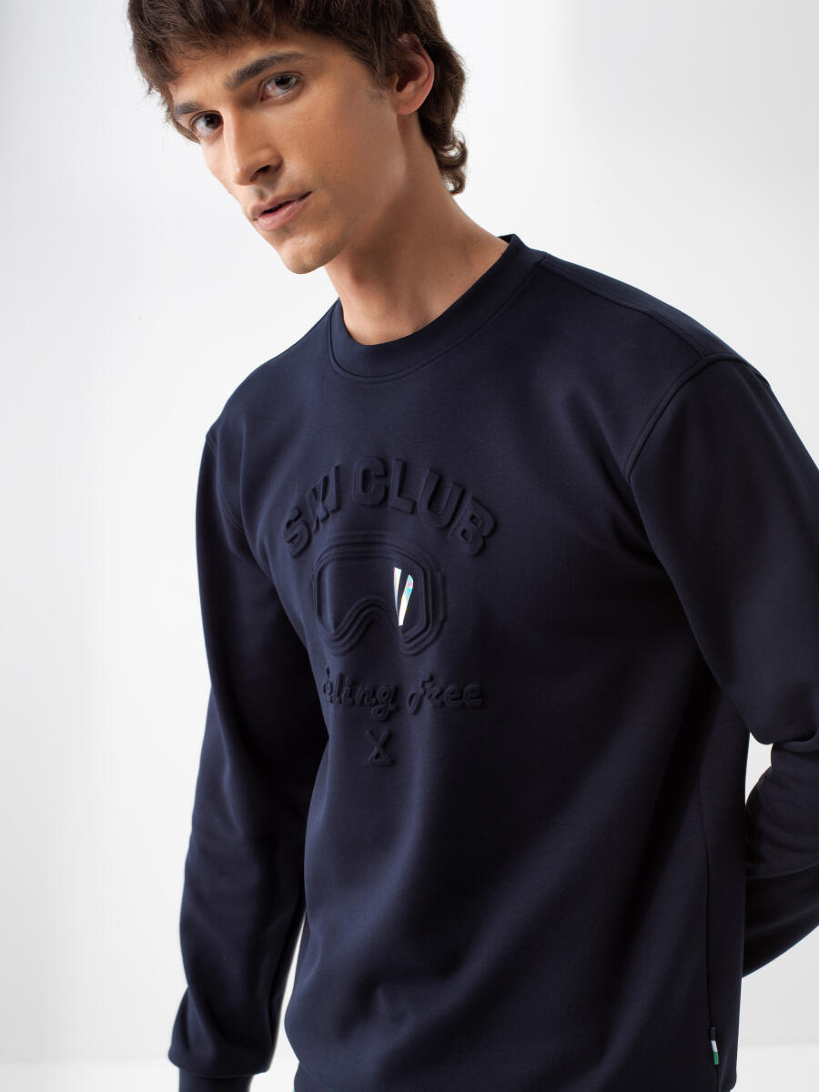 Lacivert Pamuklu Baskılı Sweatshirt - 1