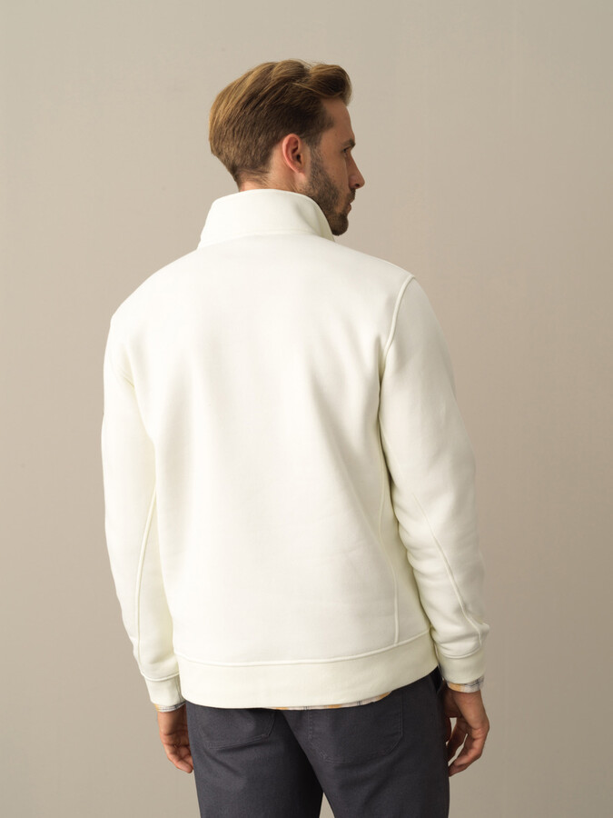 Ekru Pamuk Dokulu Dik Yaka Sweatshirt - Xint