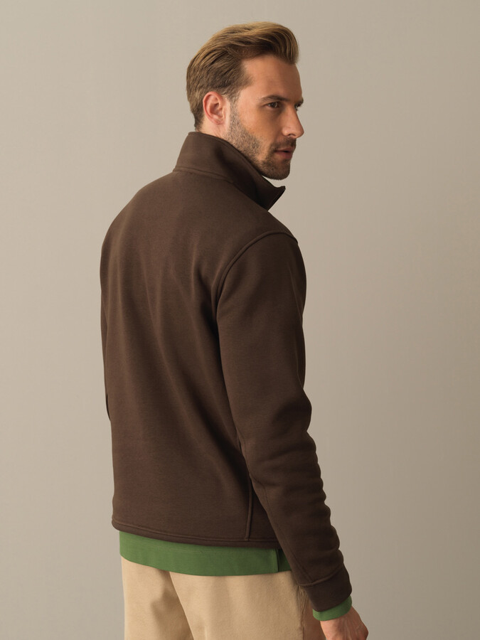 Kahverengi Pamuk Dokulu Dik Yaka Sweatshirt - Xint