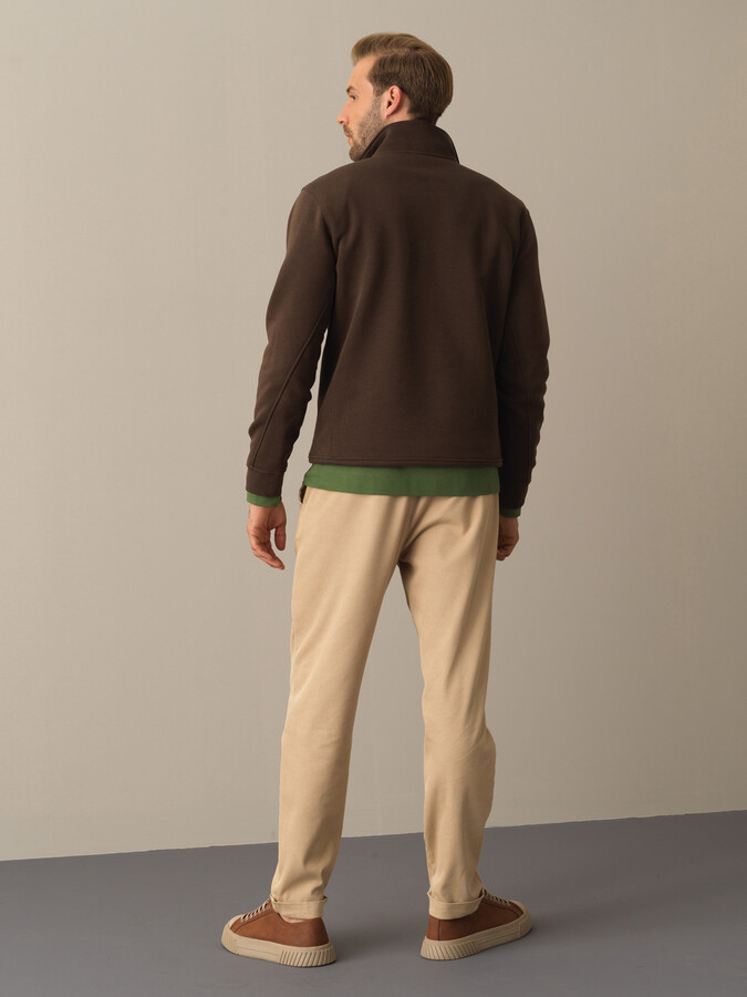 Kahverengi Pamuk Dokulu Dik Yaka Sweatshirt - Xint