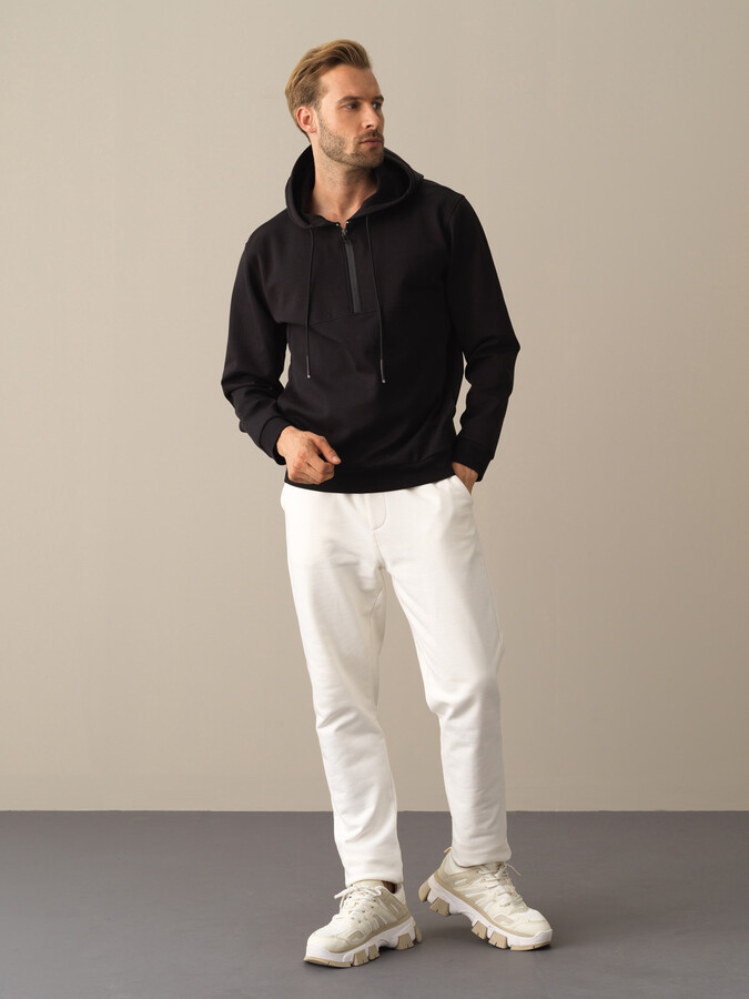 Siyah Pamuk Dokulu Regular Fit Sweatshirt - Xint