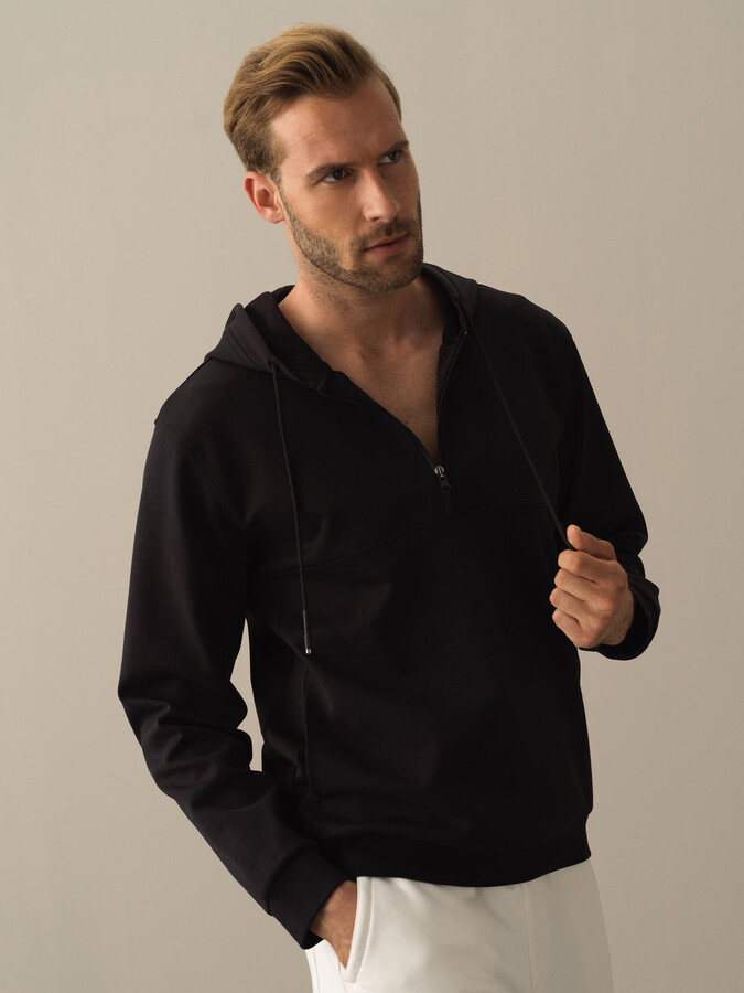 Siyah Pamuk Dokulu Regular Fit Sweatshirt - Xint