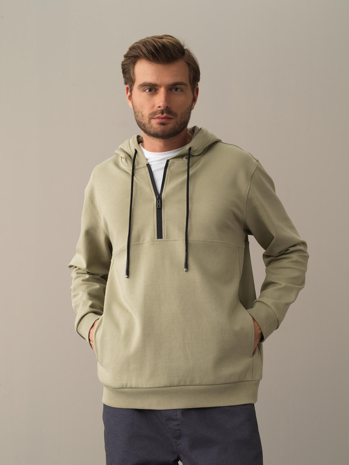  Yeşil Pamuk Dokulu Regular Fit Sweatshirt 