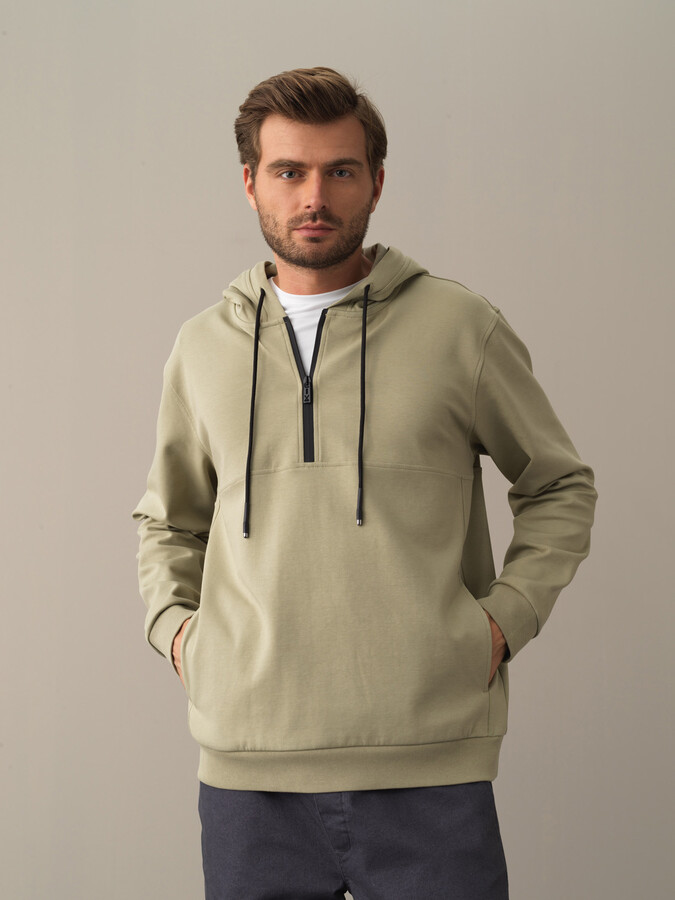  Yeşil Pamuk Dokulu Regular Fit Sweatshirt - Xint