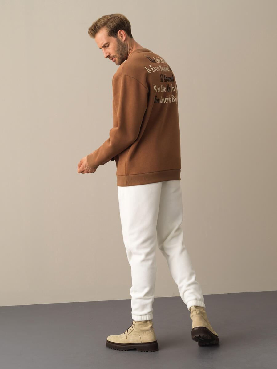 Camel Pamuk Dokulu Oversize Baskılı Sweatshirt - 4
