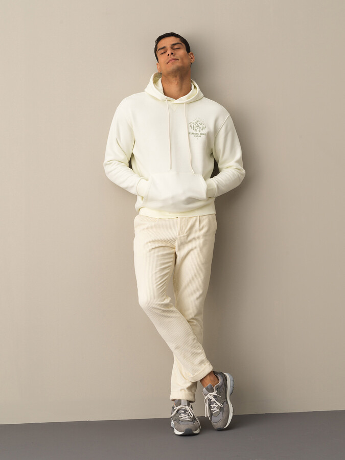 Ekru Oversize Kapüşonlu Pamuklu Sweatshirt - 2