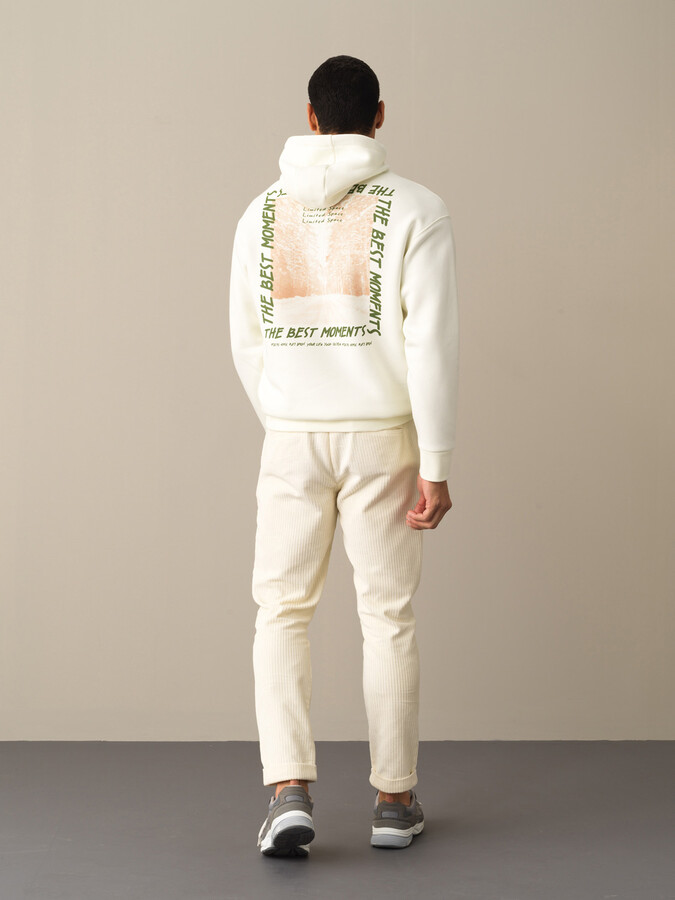 Ekru Oversize Kapüşonlu Pamuklu Sweatshirt - 4