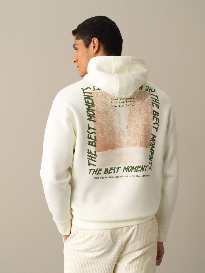 Ekru Oversize Kapüşonlu Pamuklu Sweatshirt - 3