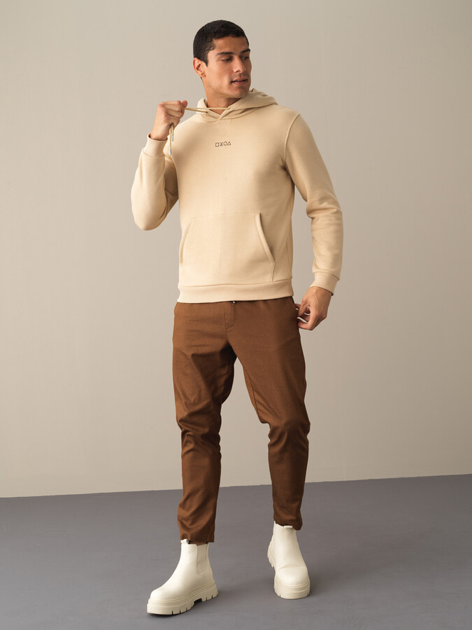 Bej Pamuk Dokulu Regular Fit Baskılı Sweatshirt - Xint