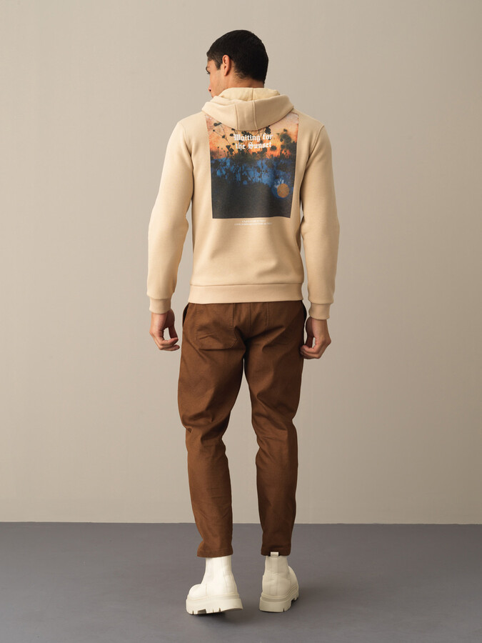 Bej Pamuk Dokulu Regular Fit Baskılı Sweatshirt - Xint