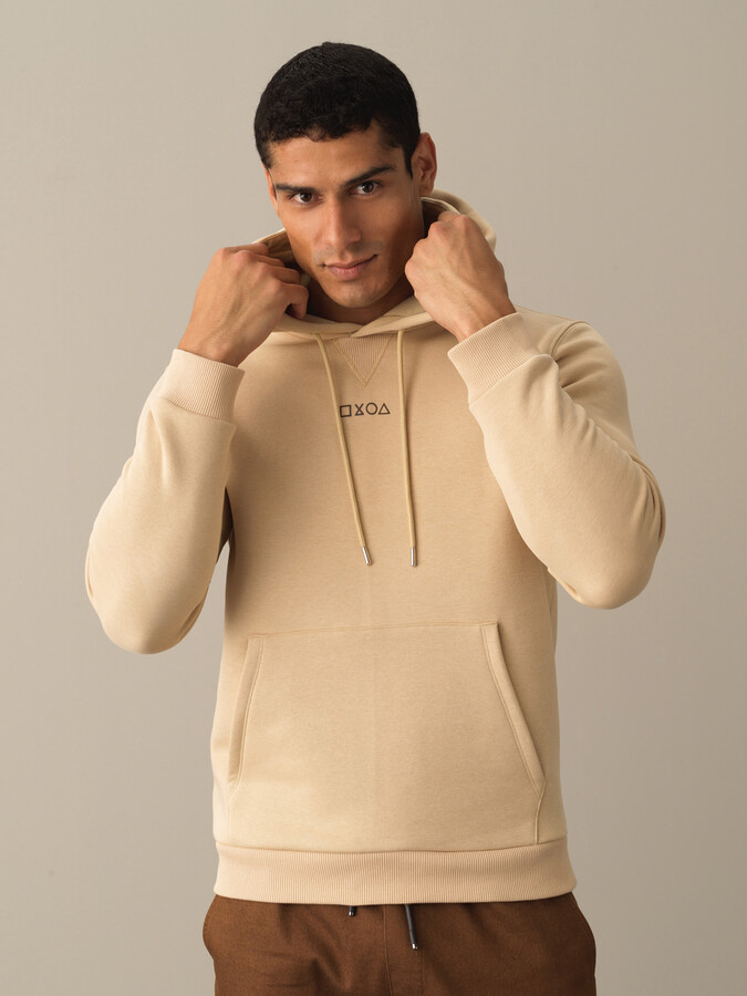Bej Pamuk Dokulu Regular Fit Baskılı Sweatshirt - Xint