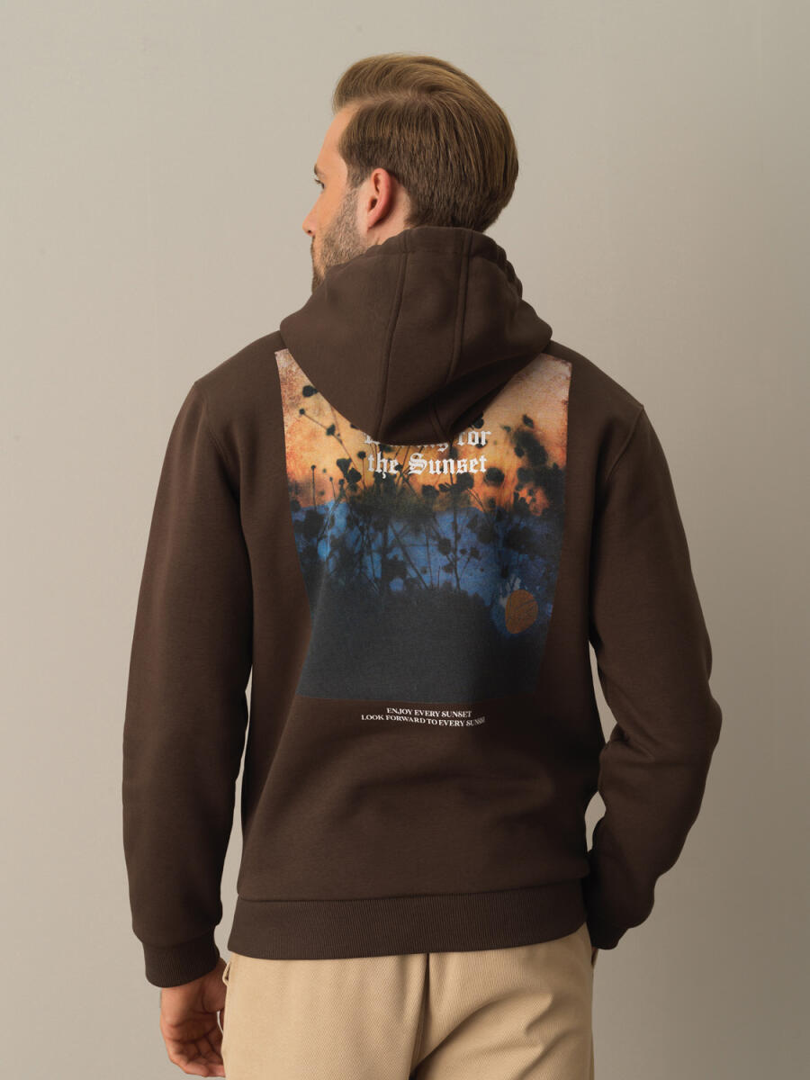 Kahverengi Regular Fit Kapüşonlu Pamuklu Sweatshirt - 3
