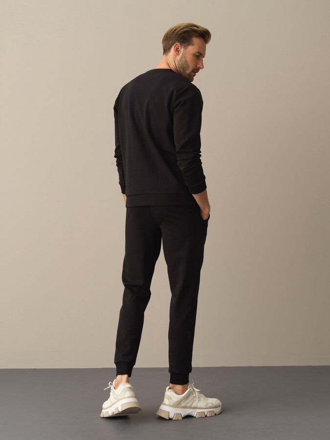 Siyah Slim Fit Bisiklet Yaka Pamuklu Sweatshirt - 4