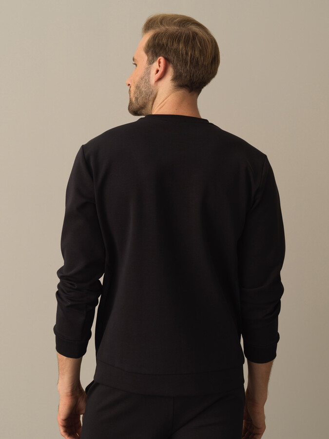 Siyah Slim Fit Bisiklet Yaka Pamuklu Sweatshirt - 3