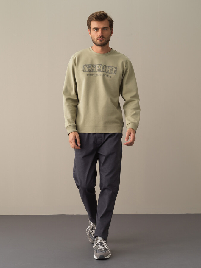 Yeşil Slim Fit Bisiklet Yaka Pamuklu Sweatshirt - 2