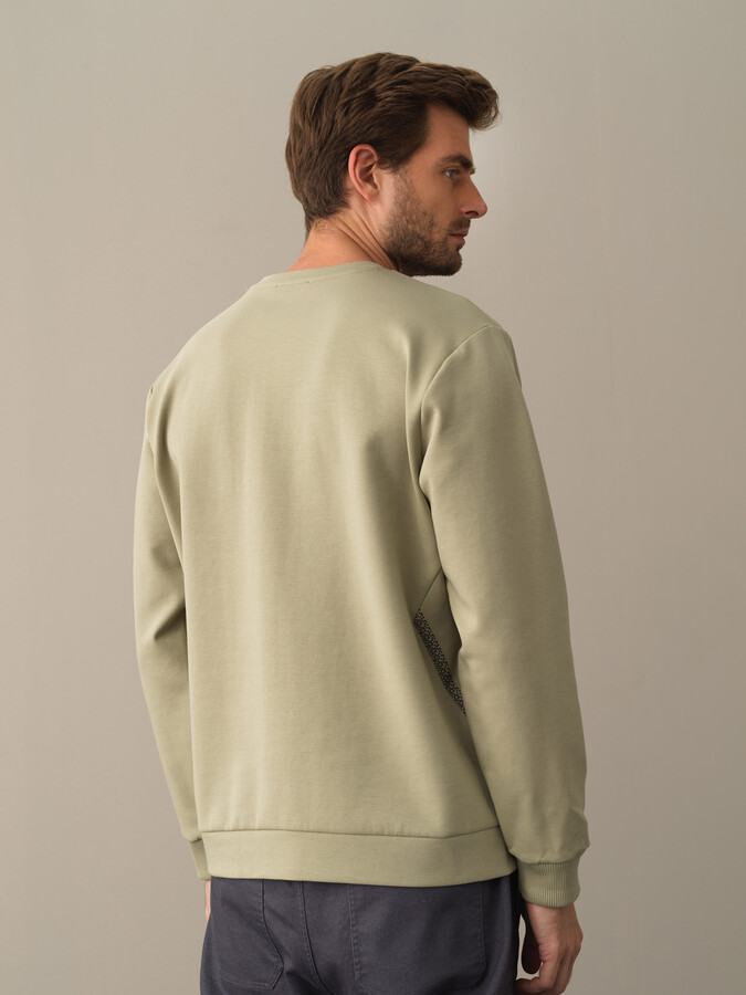 Yeşil Slim Fit Bisiklet Yaka Pamuklu Sweatshirt - 4