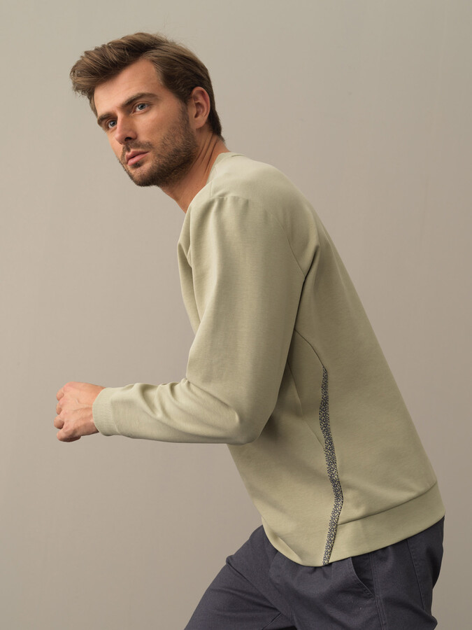Yeşil Slim Fit Bisiklet Yaka Pamuklu Sweatshirt - 3