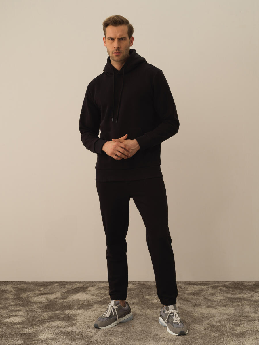 Siyah Pamuk Dokulu Regular Fit Sweatshirt - 2