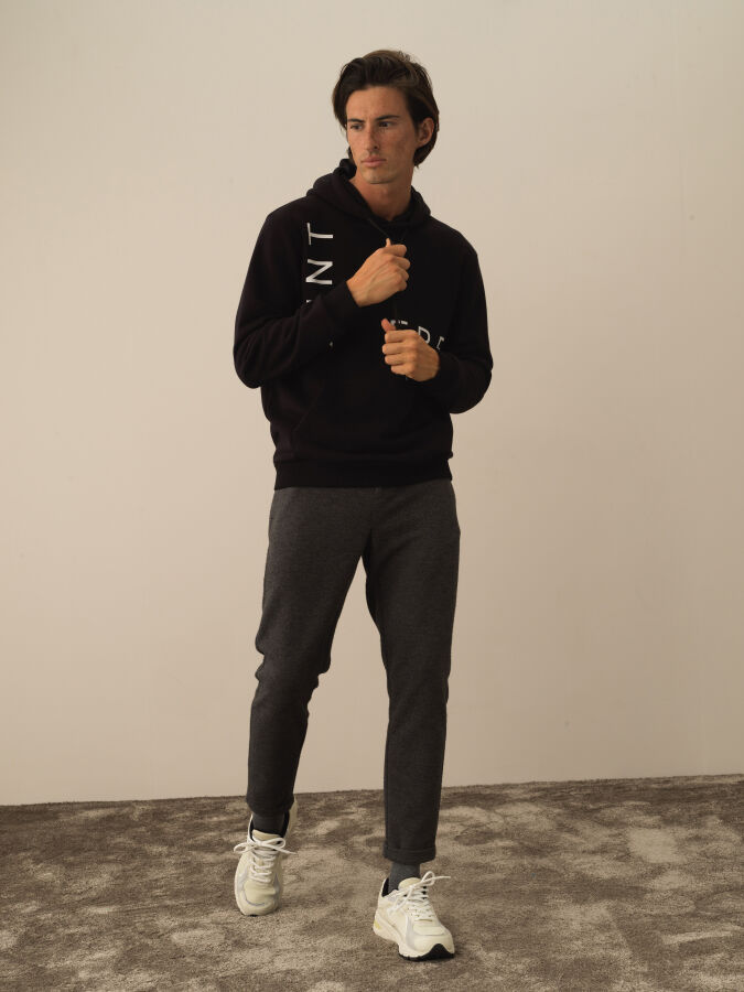 Siyah Regular Fit Kapüşonlu Pamuklu Sweatshirt - 2