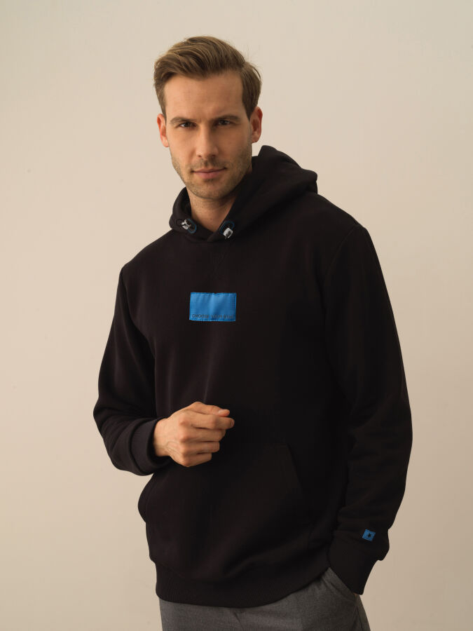 Siyah Pamuk Dokulu Regular Fit Sweatshirt - Xint