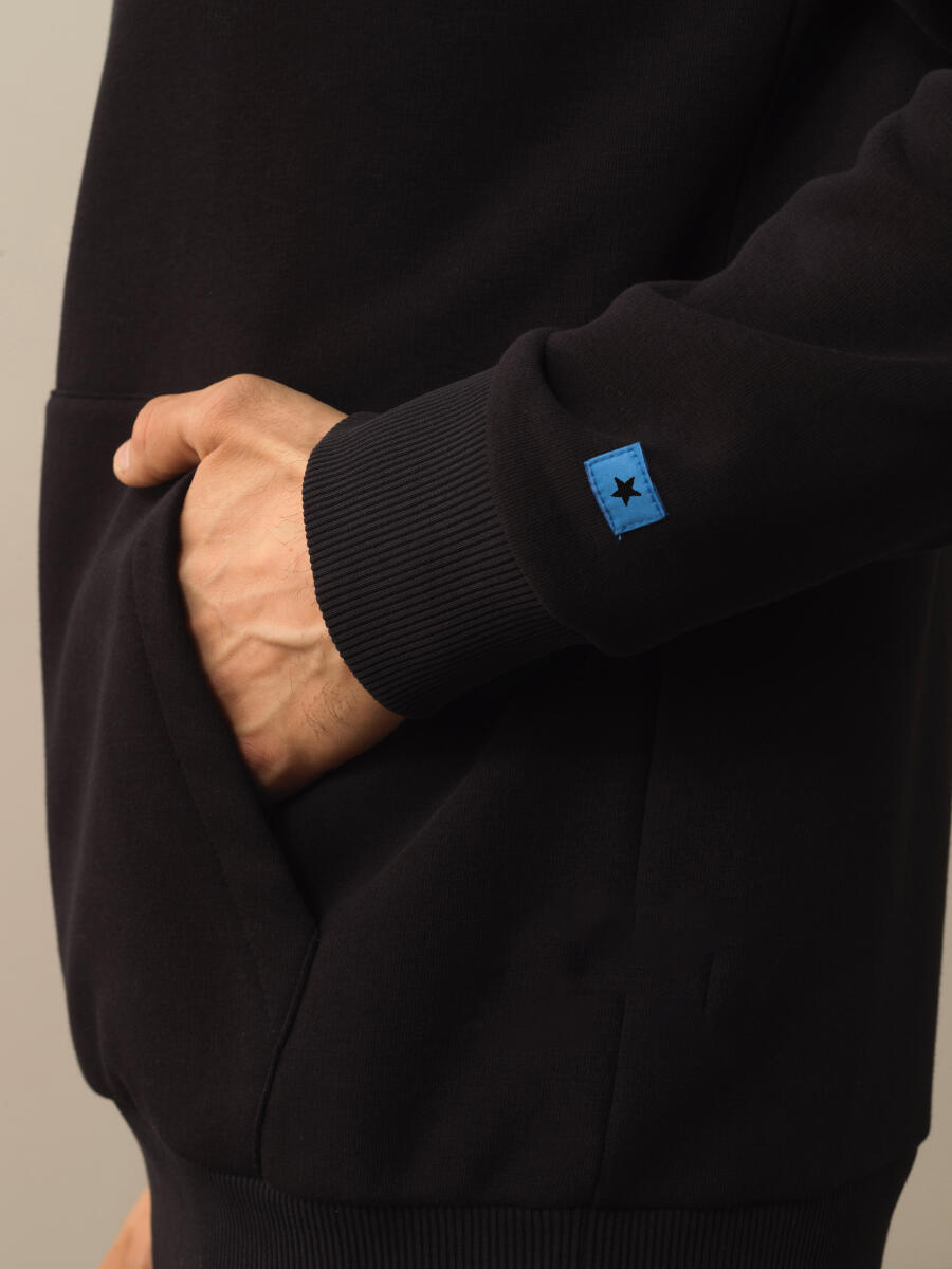 Siyah Pamuk Dokulu Regular Fit Sweatshirt - 4