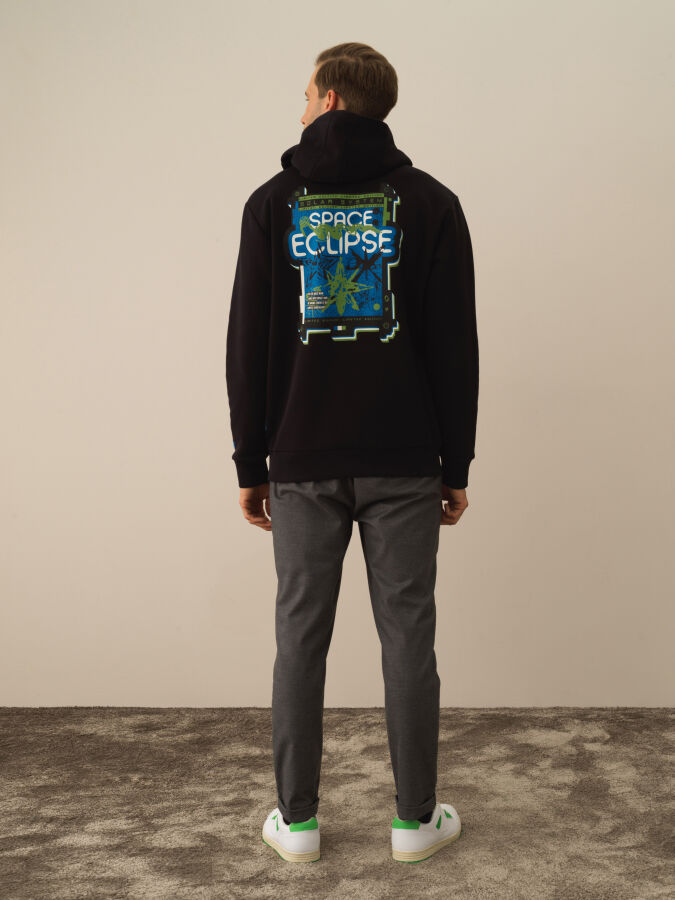 Siyah Pamuk Dokulu Regular Fit Sweatshirt - Xint