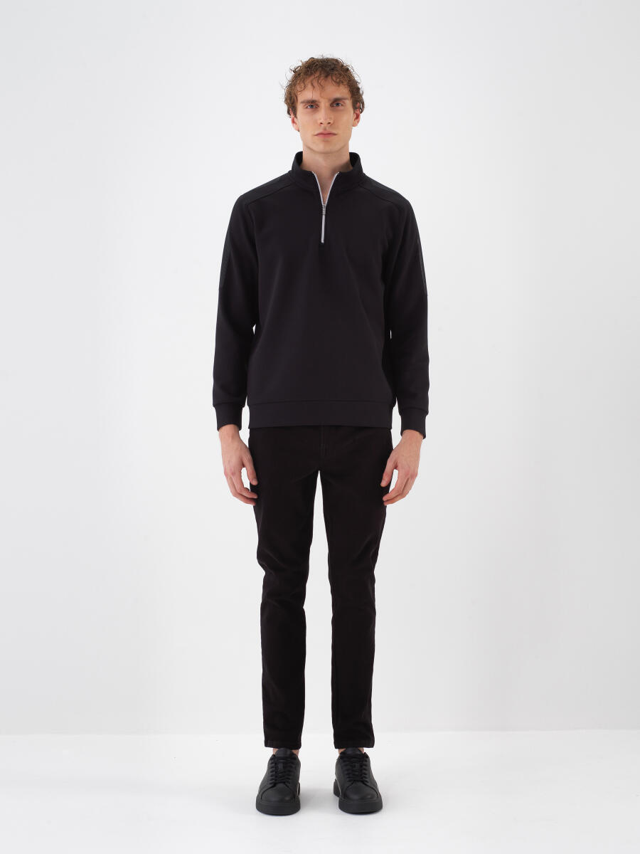 Siyah Pamuk Dokulu Regular Fit Sweatshirt - 2