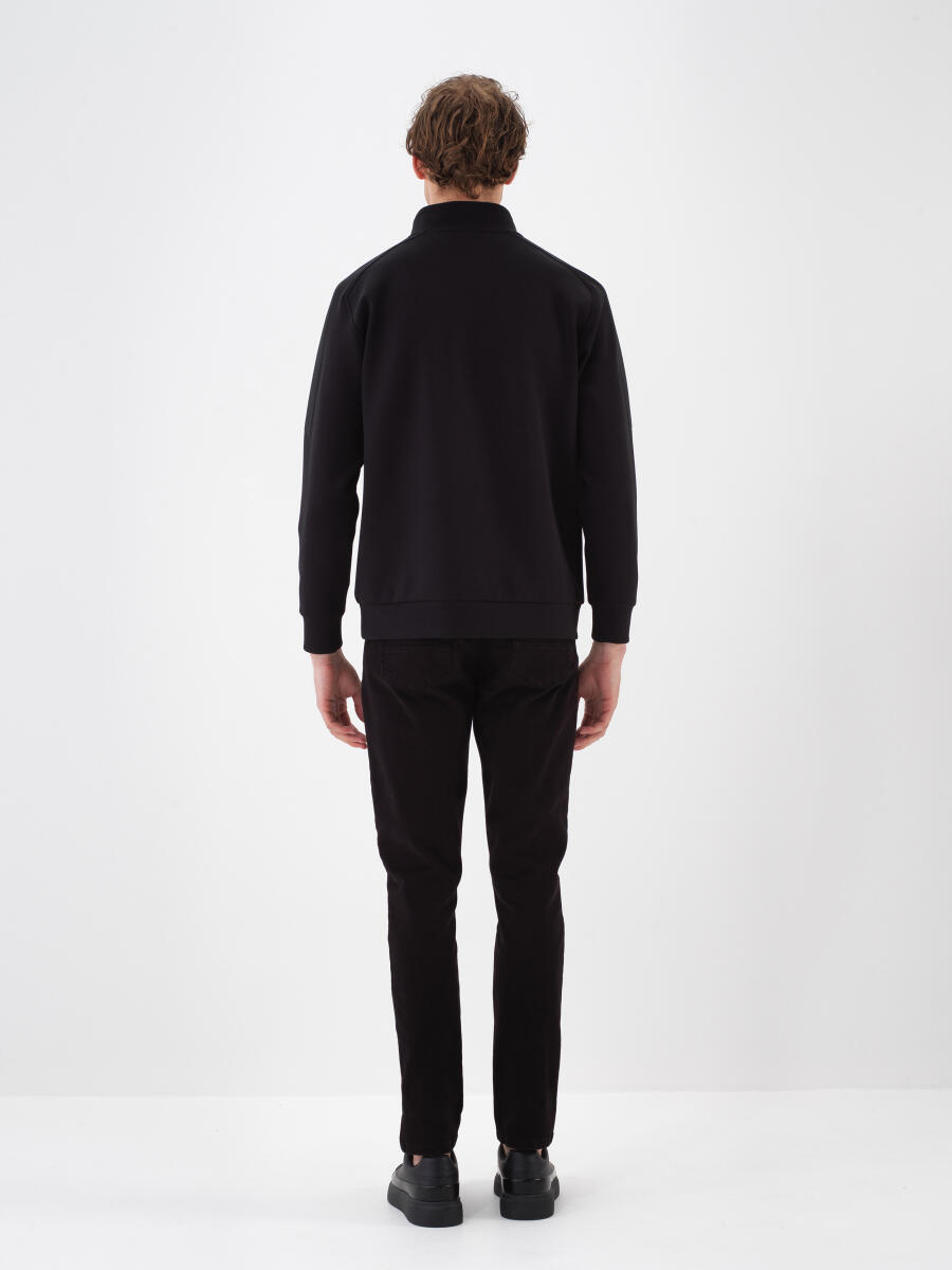 Siyah Pamuk Dokulu Regular Fit Sweatshirt - 4