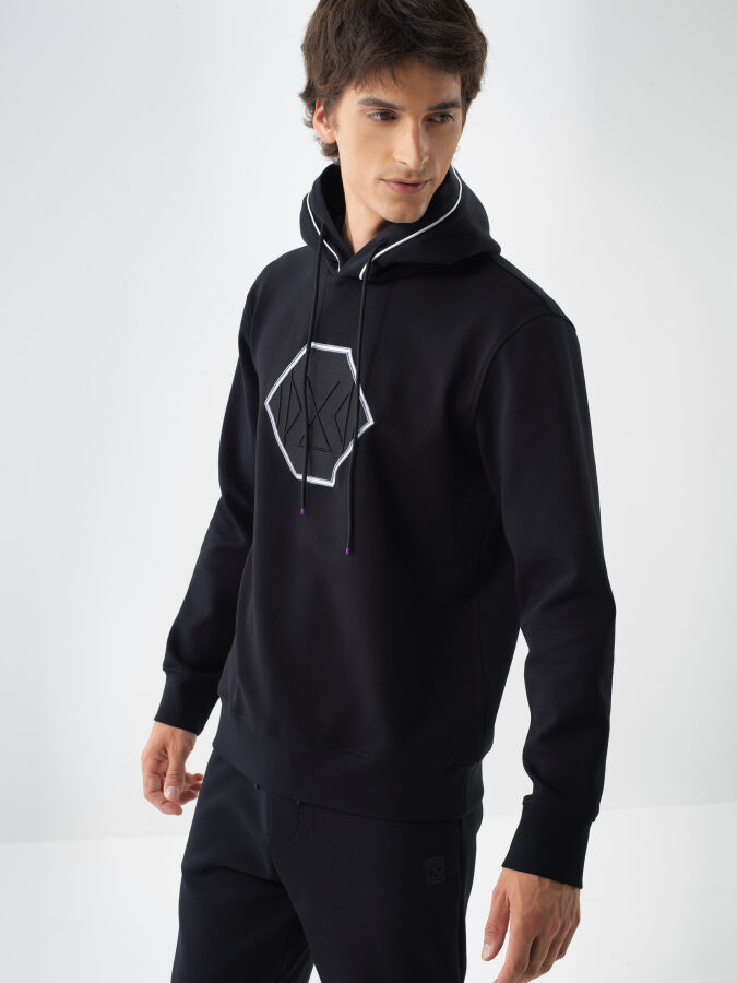 Siyah Pamuk Dokulu Regular Fit Sweatshirt - Xint