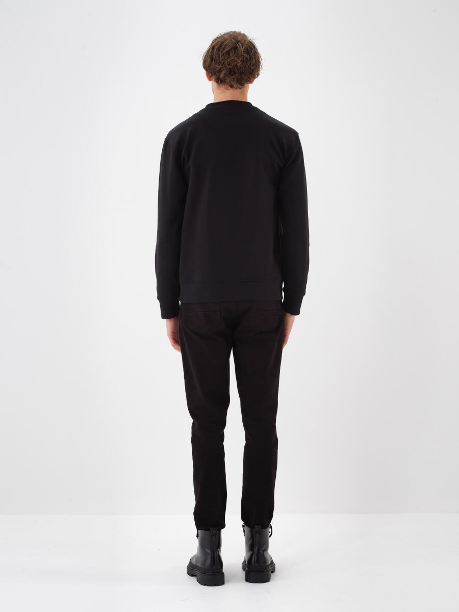 Siyah Pamuk Dokulu Regular Fit Sweatshirt - 4