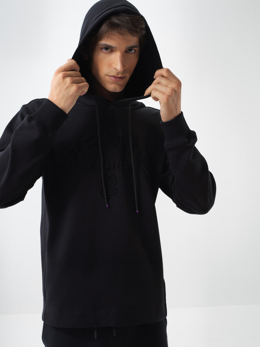 Siyah Pamuk Dokulu Regular Fit Sweatshirt - 1