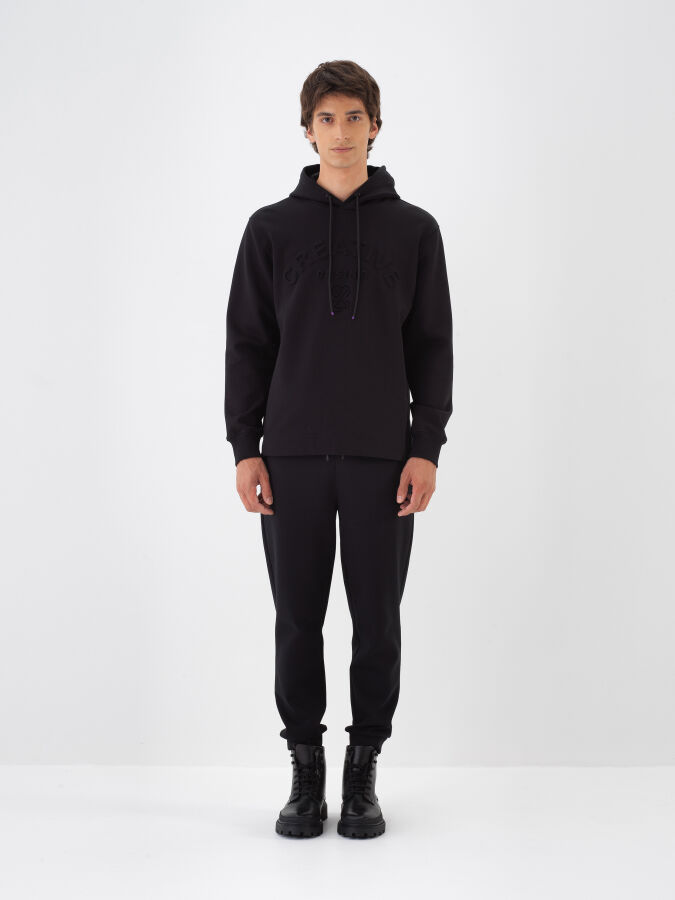 Siyah Pamuk Dokulu Regular Fit Sweatshirt - Xint