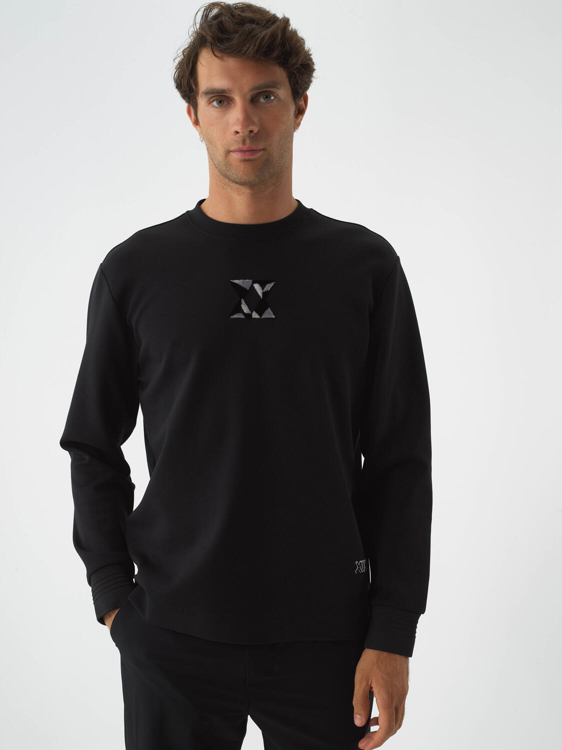 Siyah Pamuk Dokulu Regular Fit Sweatshirt - 2