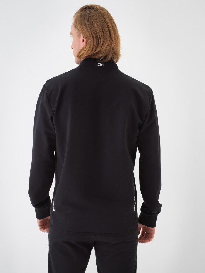 Siyah Pamuk Dokulu Slim Fit Sweatshirt - 4