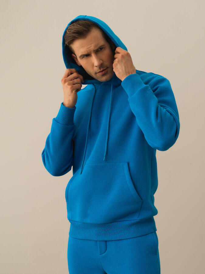Xint Toptan Mavi Pamuk Dokulu Regular Fit Sweatshirt