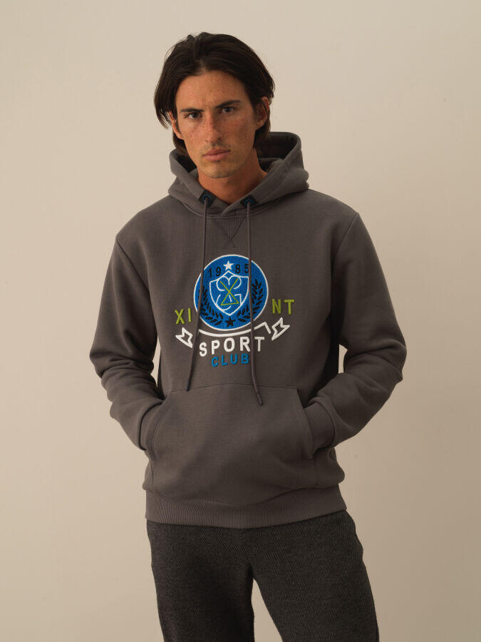 Xint Toptan Koyu Gri Pamuk Dokulu Regular Fit Sweatshirt
