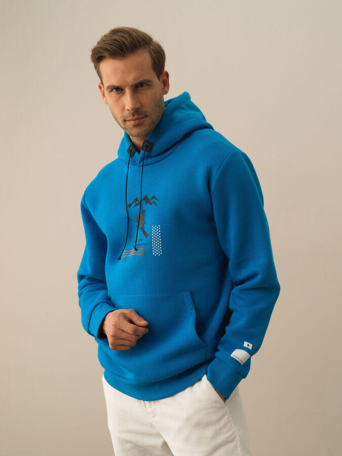 Xint Toptan Mavi Pamuk Dokulu Regular Fit Sweatshirt