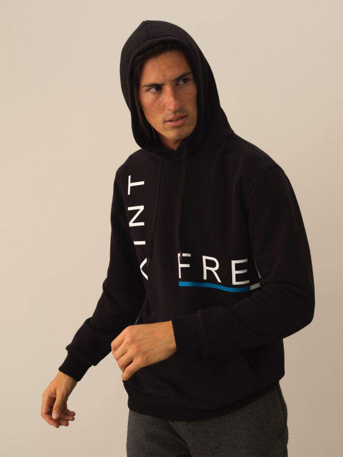 Xint Toptan Siyah Pamuk Dokulu Regular Fit Sweatshirt