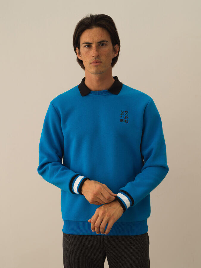 Xint Toptan Mavi Pamuk Dokulu Regular Fit Sweatshirt