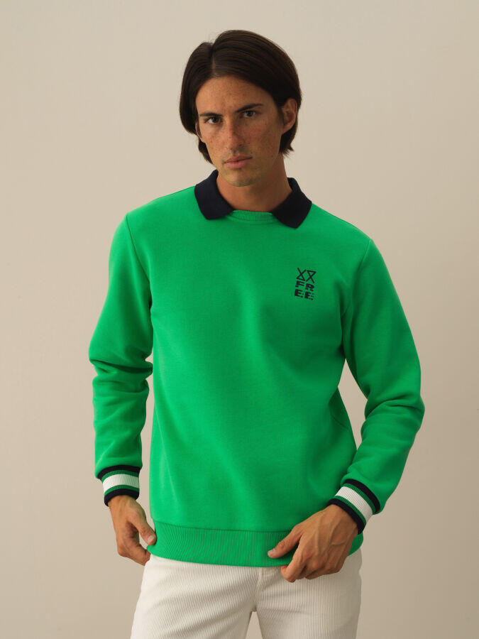 Xint Toptan Yeşil Pamuk Dokulu Regular Fit Sweatshirt