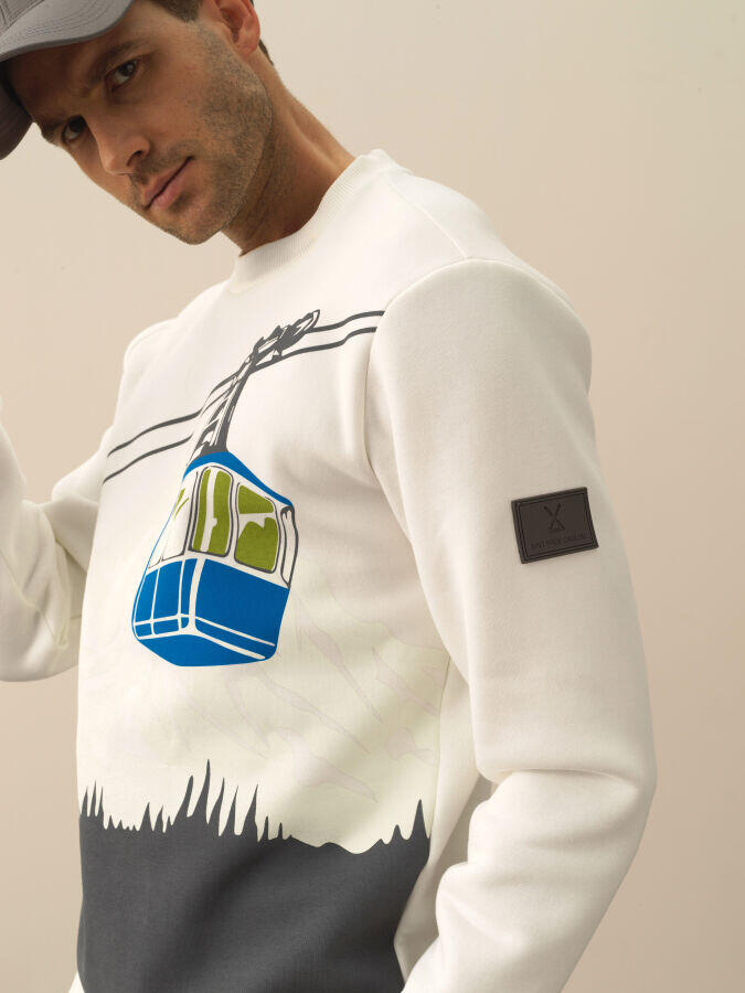 Xint Toptan Kırık Beyaz Pamuk Dokulu Regular Fit Sweatshirt