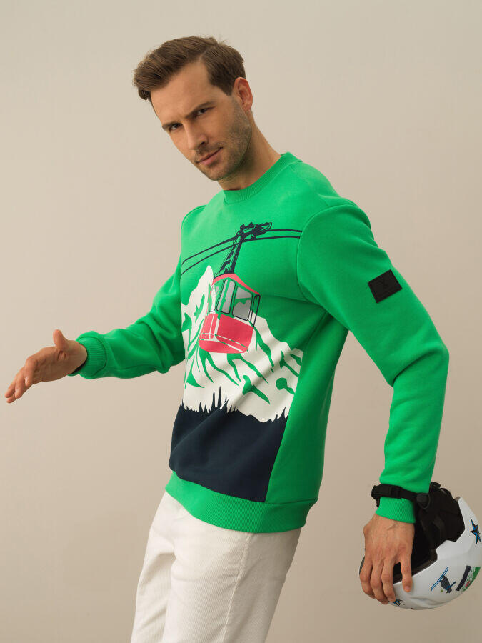 Xint Toptan Yeşil Pamuk Dokulu Regular Fit Sweatshirt