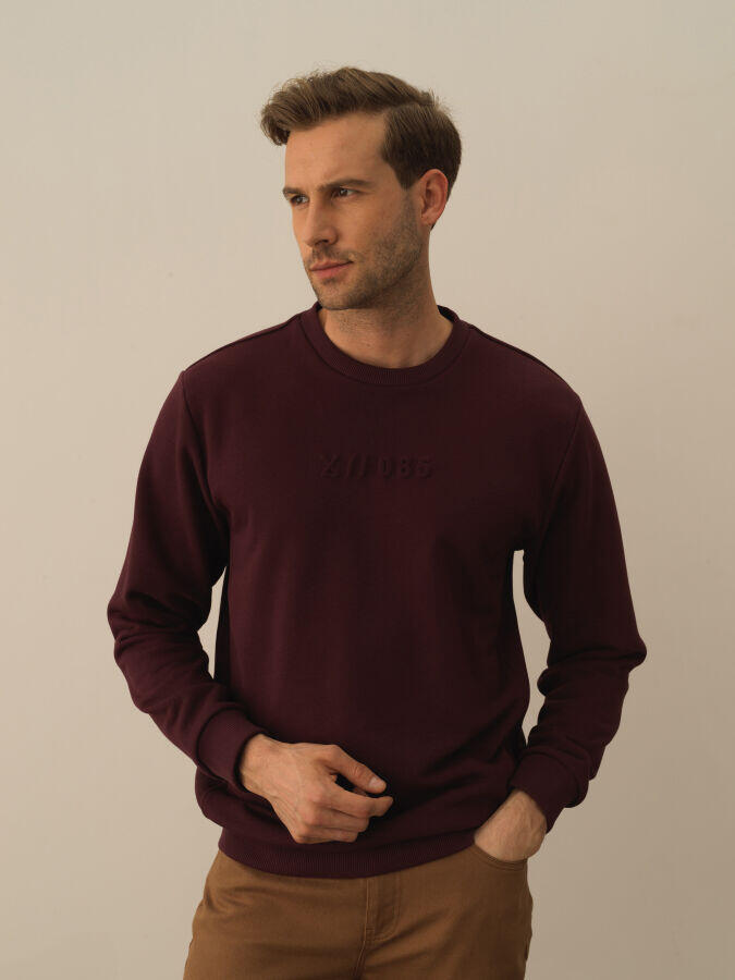 Xint Toptan Bordo Pamuk Dokulu Regular Fit Sweatshirt