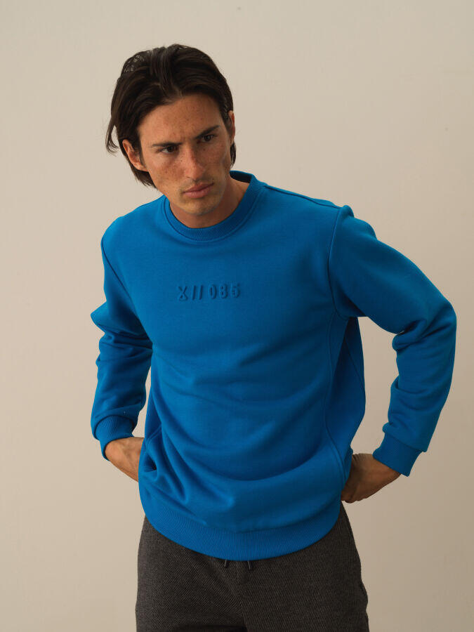 Xint Toptan Mavi Pamuk Dokulu Regular Fit Sweatshirt